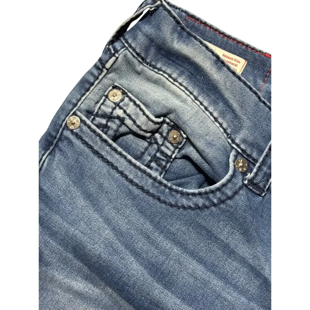 True Religion Straight Jeans Mens 36 Blue Denim Geno Relaxed Slim Fit Stretch